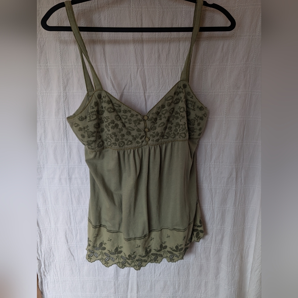 Floral Embroidered Green Women's Top